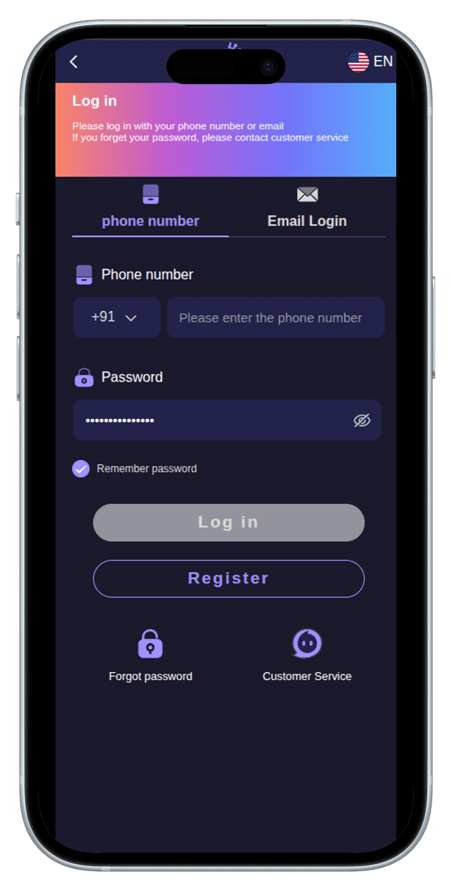 Jai Club login screen after APK installation
