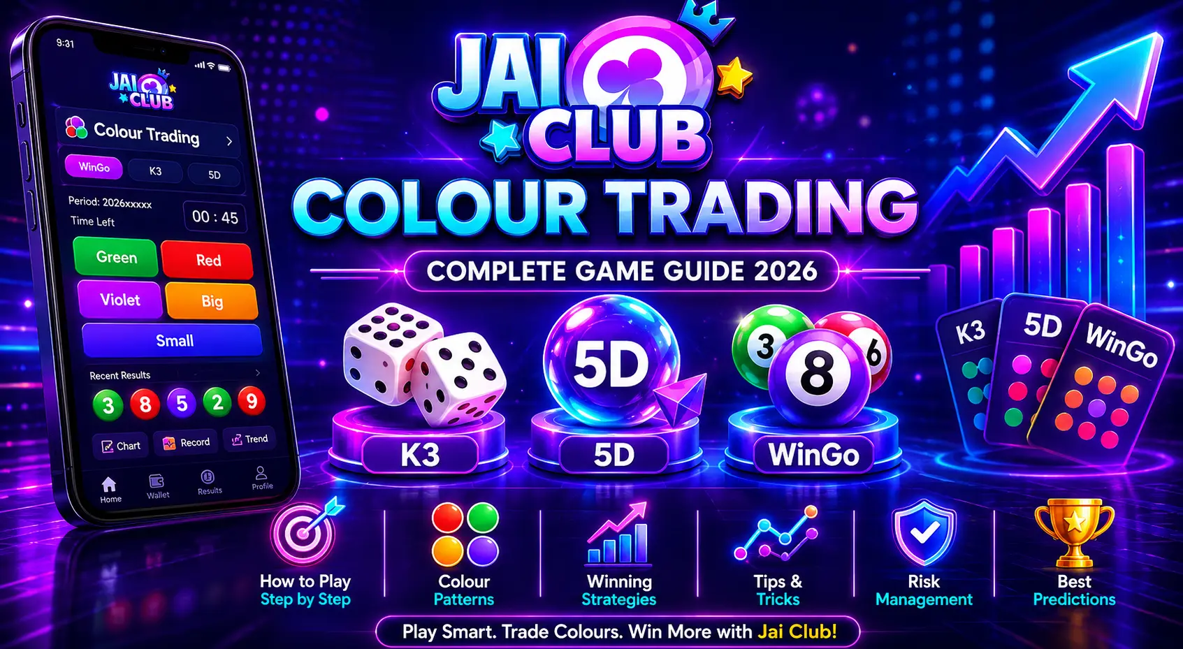 Jai Club Colour Trading Game showing Red Green Violet prediction interface