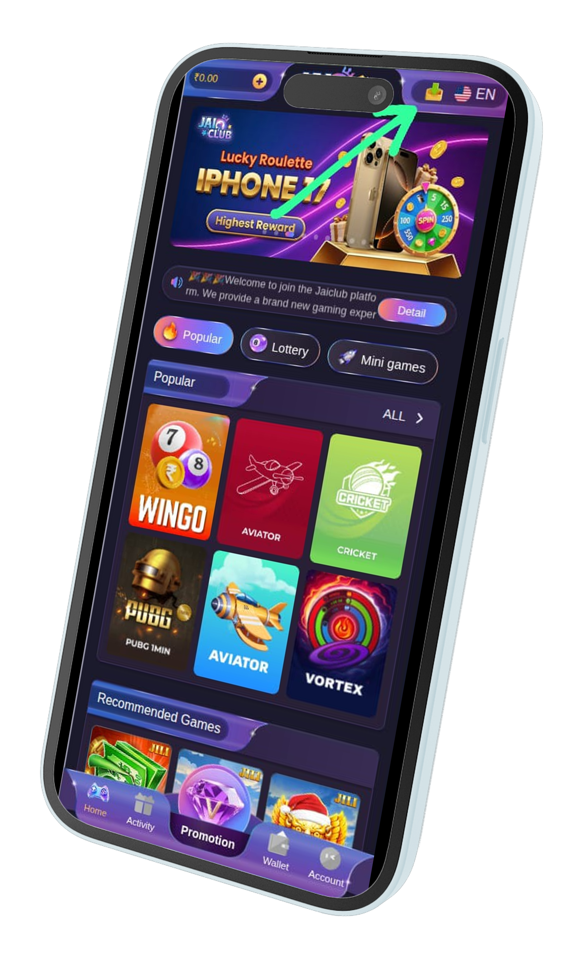 Jai Club Game download and install screen on mobile