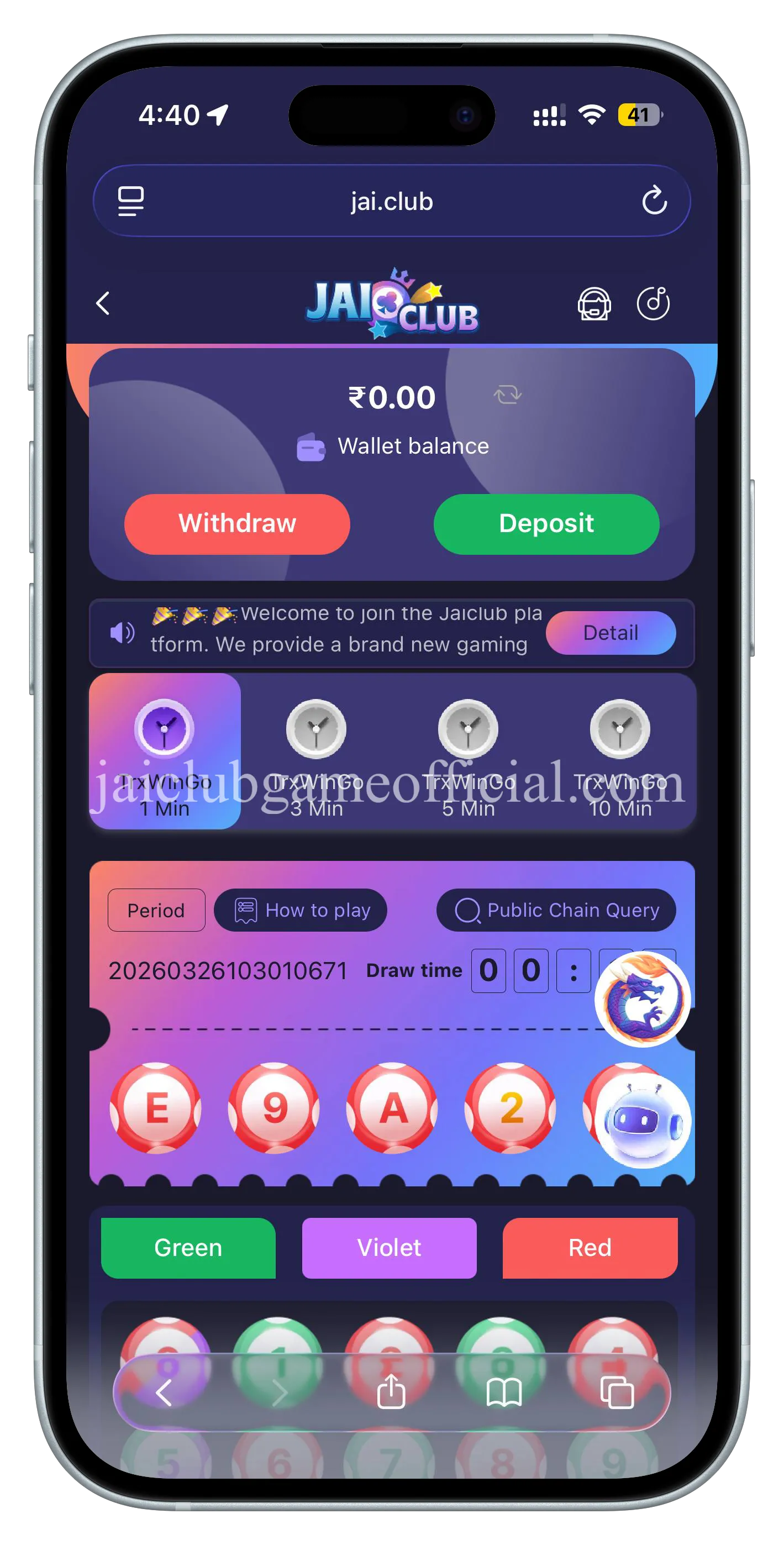 Jai Club TRX Wingo Game — blockchain prediction