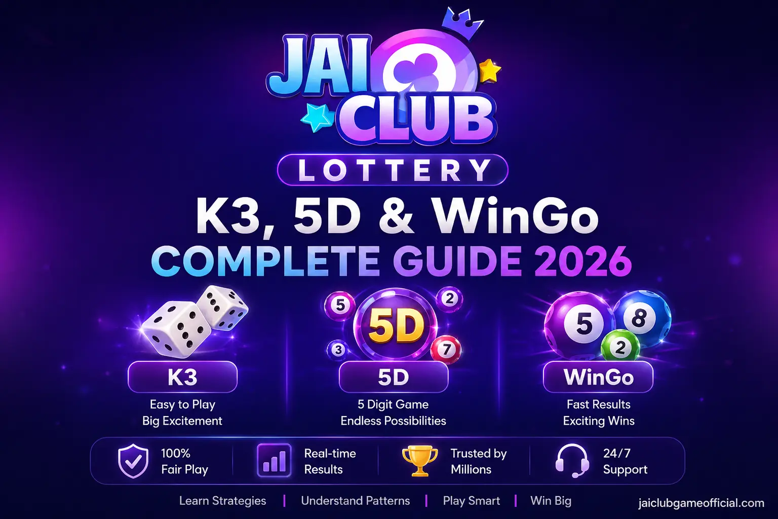 Jai Club Lottery Game showing K3 dice and 5D lottery interface